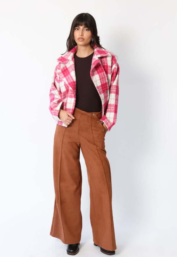 Chaqueta Leticia Cuadros Blanco Rosa - Diseño de Autor | Natalia Seguel