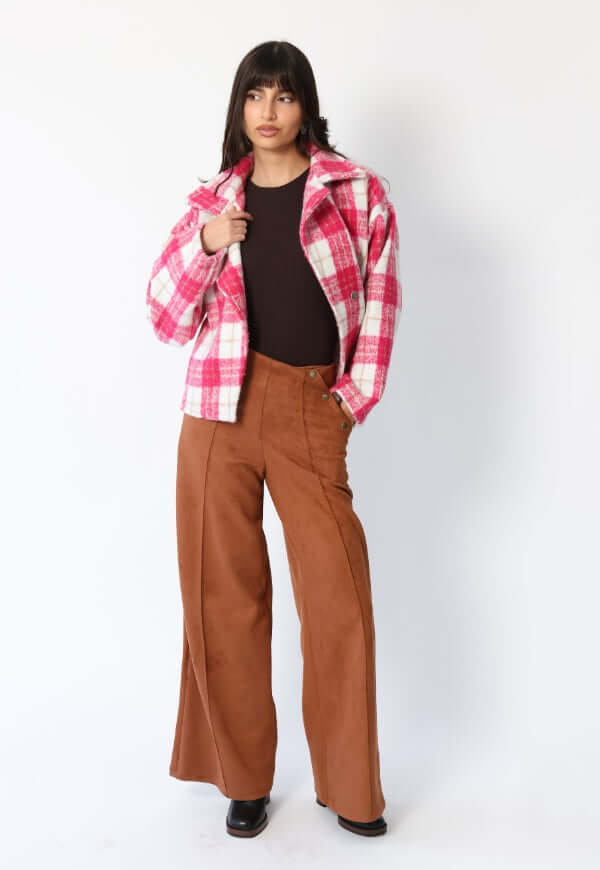 Chaqueta Leticia Cuadros Blanco Rosa - Diseño de Autor | Natalia Seguel