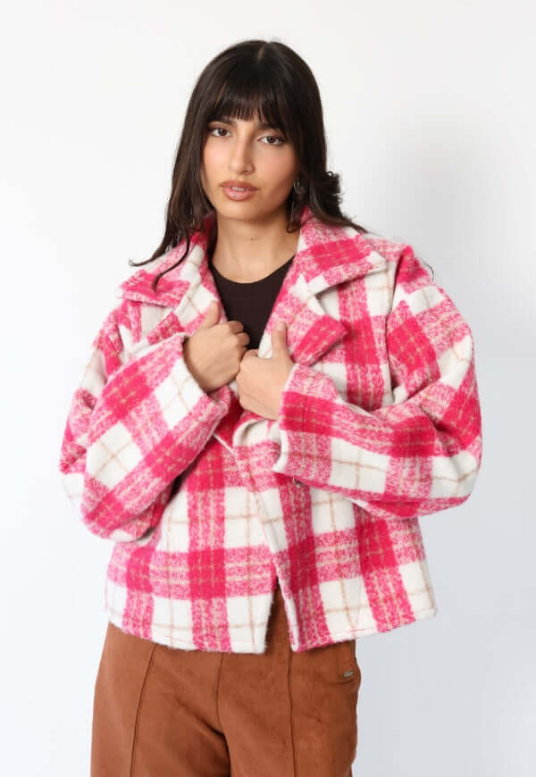 Chaqueta Leticia Cuadros Blanco Rosa - Diseño de Autor | Natalia Seguel