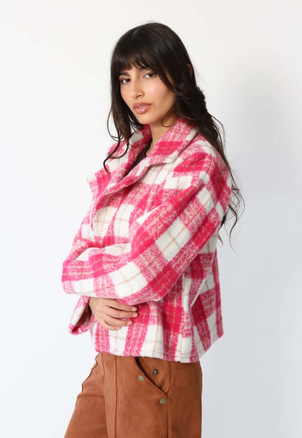 Chaqueta Leticia Cuadros Blanco Rosa - Diseño de Autor | Natalia Seguel
