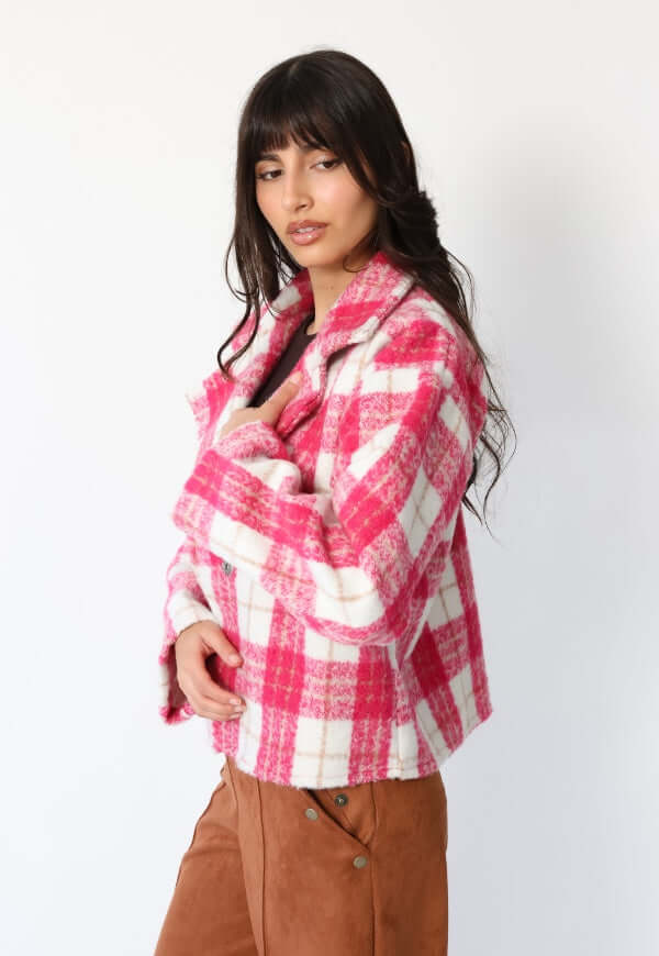 Chaqueta Leticia Cuadros Blanco Rosa - Diseño de Autor | Natalia Seguel