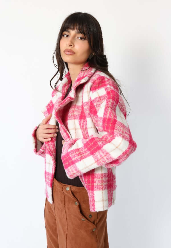 Chaqueta Leticia Cuadros Blanco Rosa - Diseño de Autor | Natalia Seguel