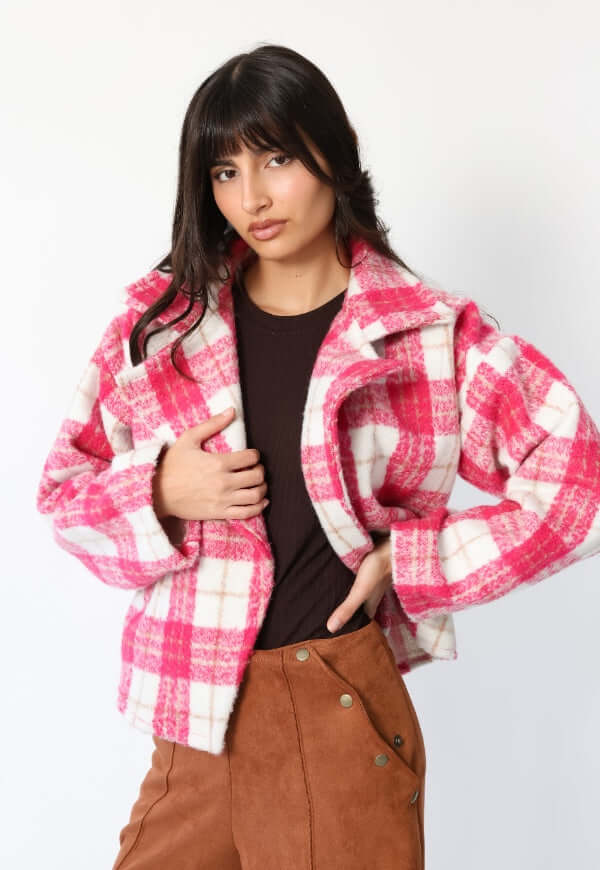 Chaqueta Leticia Cuadros Blanco Rosa - Diseño de Autor | Natalia Seguel