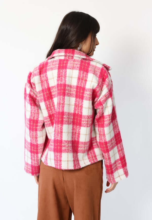 Chaqueta Leticia Cuadros Blanco Rosa - Diseño de Autor | Natalia Seguel