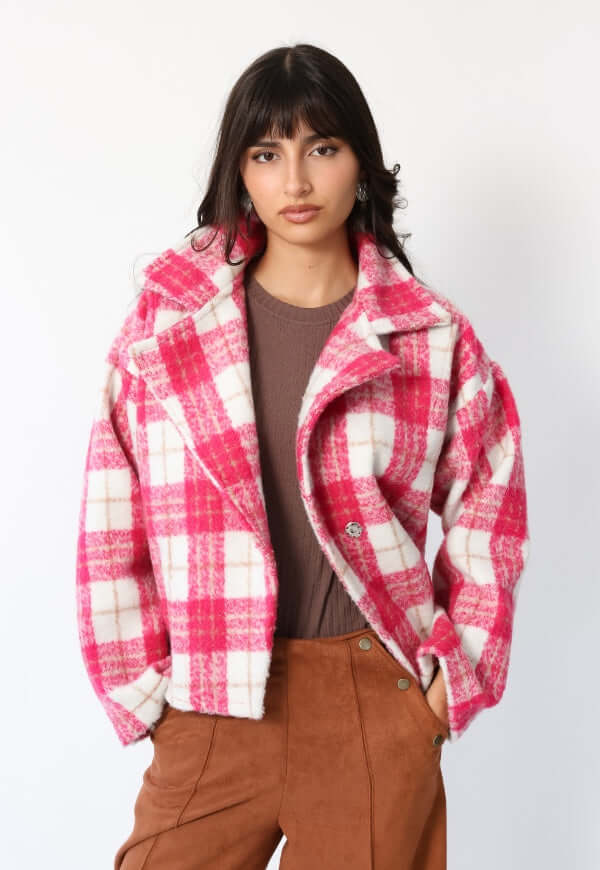Chaqueta Leticia Cuadros Blanco Rosa - Diseño de Autor | Natalia Seguel