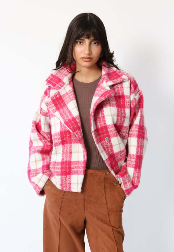 Chaqueta Leticia Cuadros Blanco Rosa - Diseño de Autor | Natalia Seguel