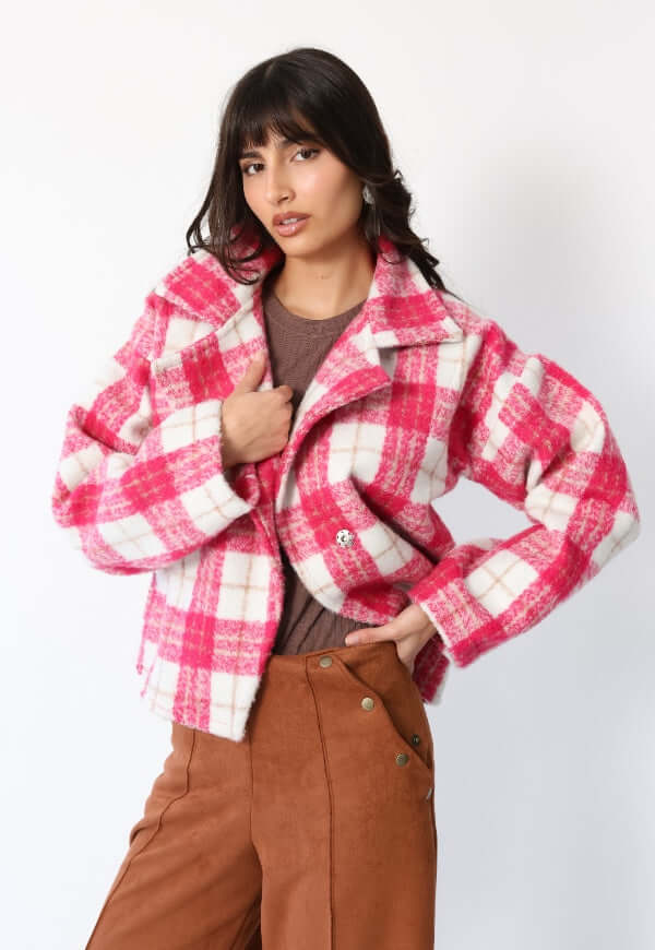 Chaqueta Leticia Cuadros Blanco Rosa - Diseño de Autor | Natalia Seguel