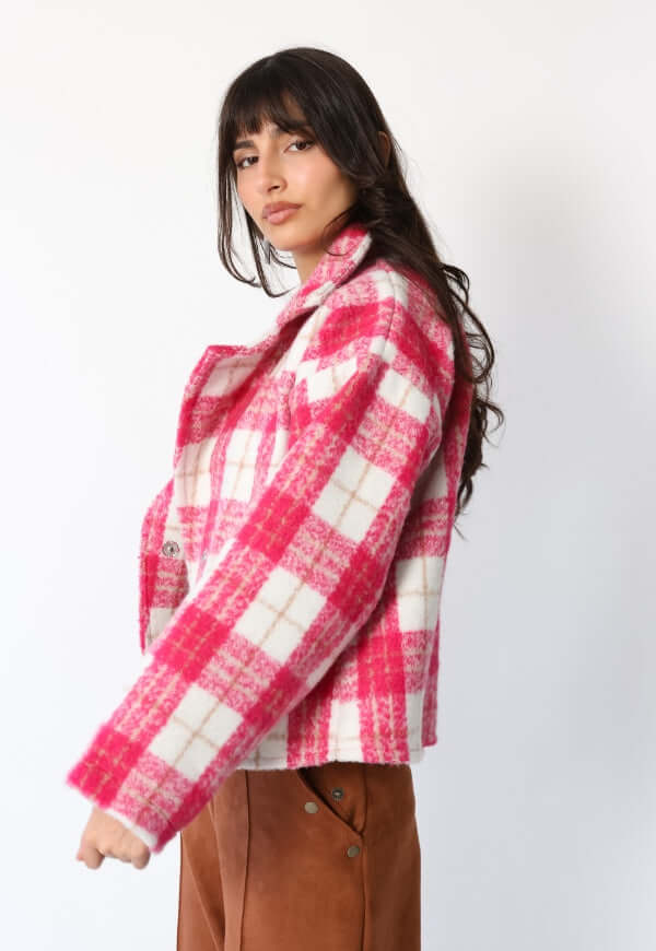 Chaqueta Leticia Cuadros Blanco Rosa - Diseño de Autor | Natalia Seguel