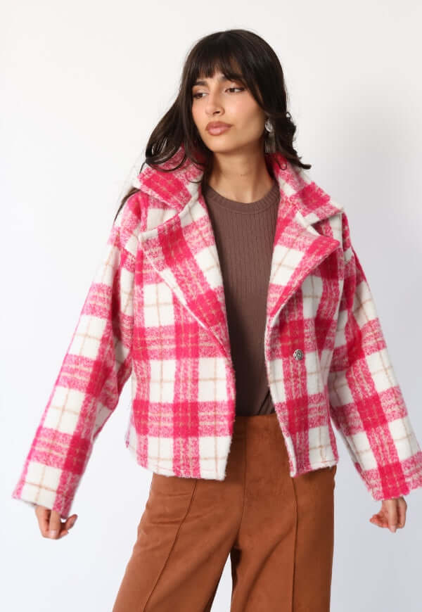 Chaqueta Leticia Cuadros Blanco Rosa - Diseño de Autor | Natalia Seguel