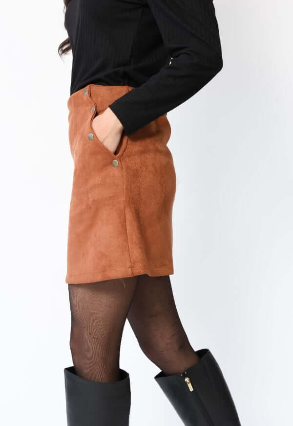 Falda Mini Clare Camel - Diseño de Autor | Natalia Seguel