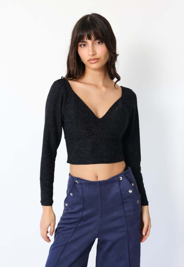 Crop Top Vera Largo azul brillos Natalia Seguel, vista alternativa de frente