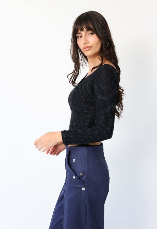 Crop Top Vera Largo azul brillos Natalia Seguel, imagen secundaria de conjunto