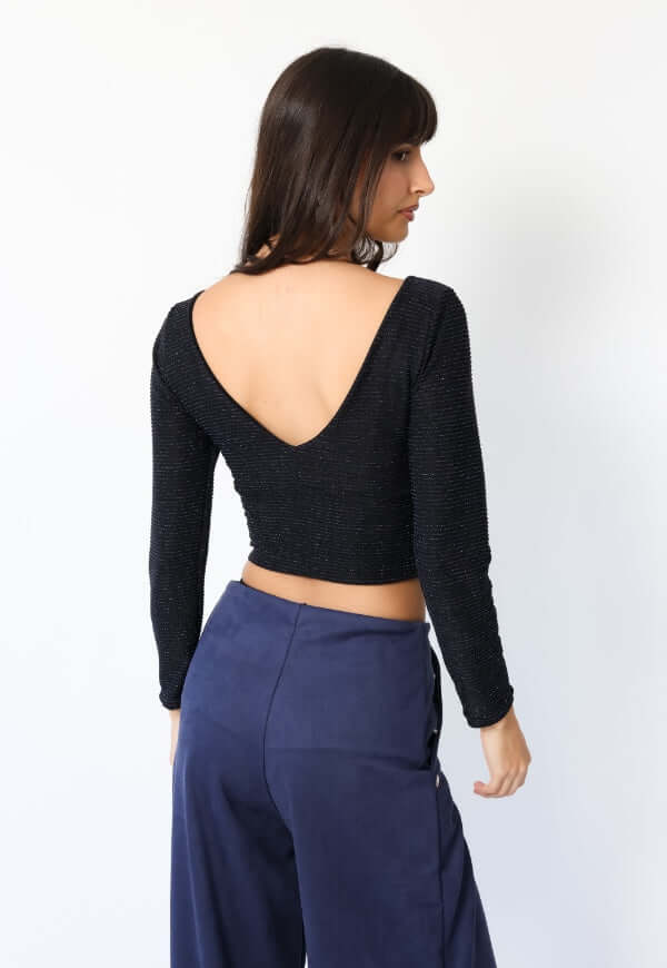 Crop Top Vera Largo Azul Brillos de Natalia Seguel, vista adicional del diseño de autor