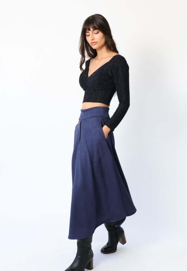 Falda Roma Gamuza Azul Francia - Diseño Chileno | Natalia Seguel