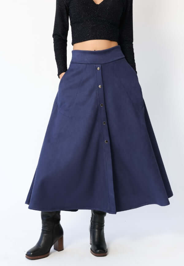 Falda Roma Gamuza Azul Francia - Diseño Chileno | Natalia Seguel