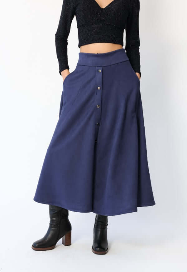 Falda Roma Gamuza Azul Francia - Diseño Chileno | Natalia Seguel