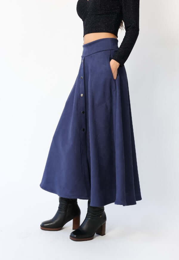 Falda Roma Gamuza Azul Francia - Diseño Chileno | Natalia Seguel