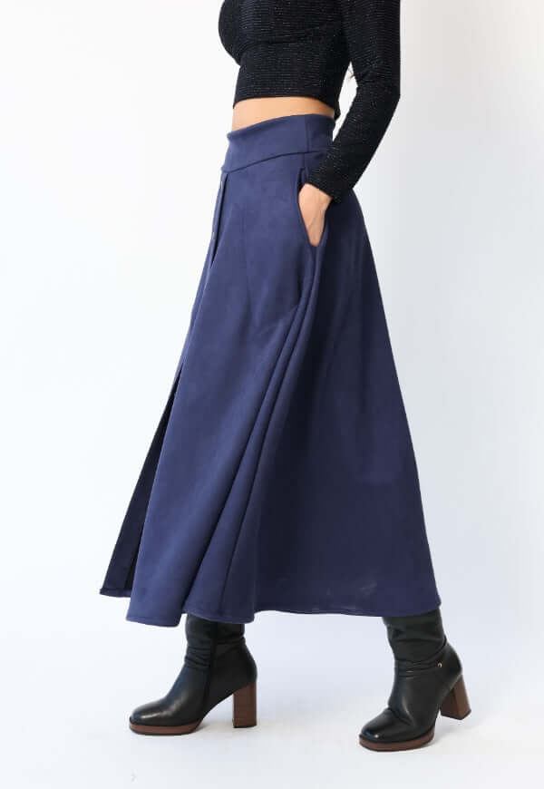 Falda Roma Gamuza Azul Francia - Diseño Chileno | Natalia Seguel