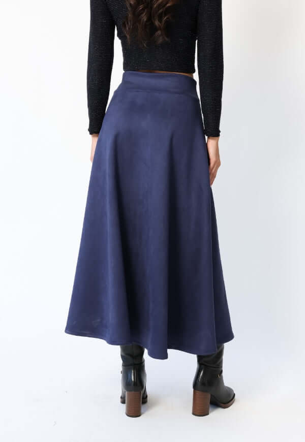 Falda Roma Gamuza Azul Francia - Diseño Chileno | Natalia Seguel