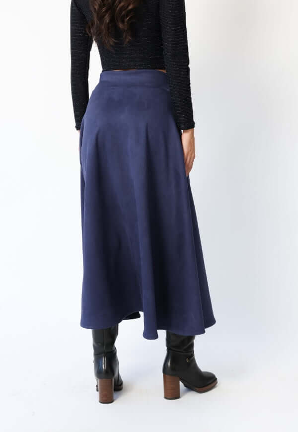 Falda Roma Gamuza Azul Francia - Diseño Chileno | Natalia Seguel