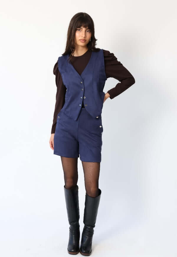Short Clare Gamuza Azul Francia - Diseño de Autor | Natalia Seguel