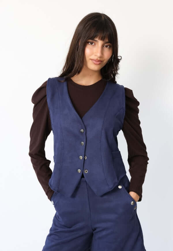Chaqueta Gillette Gamuza Azul Francia Natalia Seguel, vista alternativa de perfil