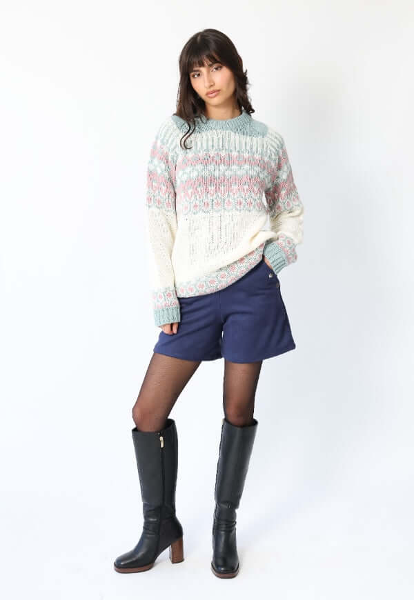 Sweater Jacquard Celeste Blanco Nórdico -Diseño de Autor | Natalia Seguel