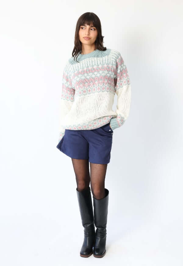 Sweater Jacquard Celeste Blanco Nórdico -Diseño de Autor | Natalia Seguel