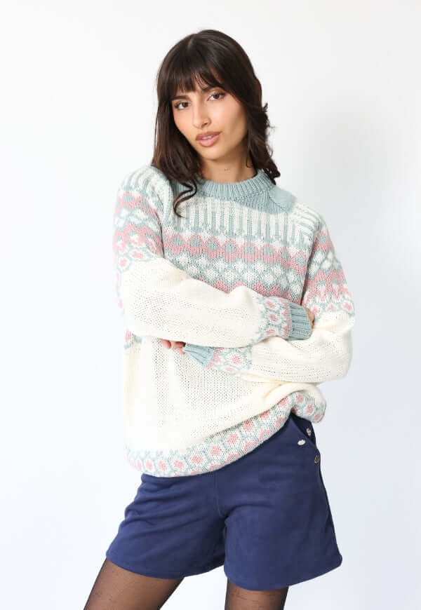 Sweater Jacquard Celeste Blanco Nórdico -Diseño de Autor | Natalia Seguel