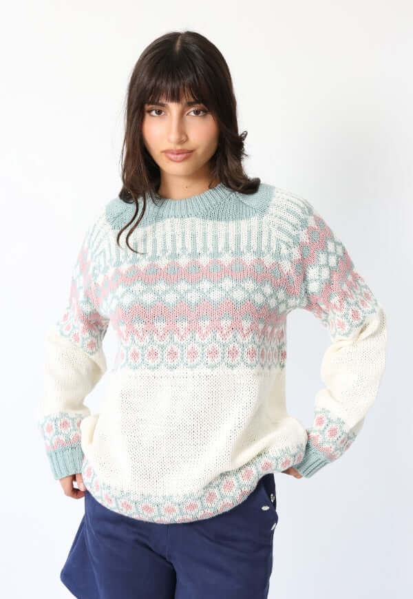 Sweater Jacquard Celeste Blanco Nórdico -Diseño de Autor | Natalia Seguel