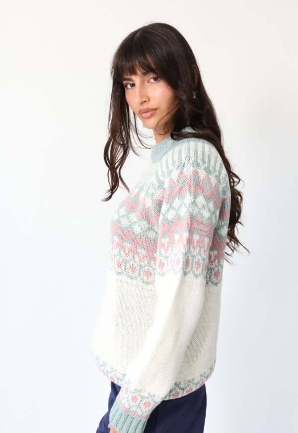 Sweater Jacquard Celeste Blanco Nórdico -Diseño de Autor | Natalia Seguel