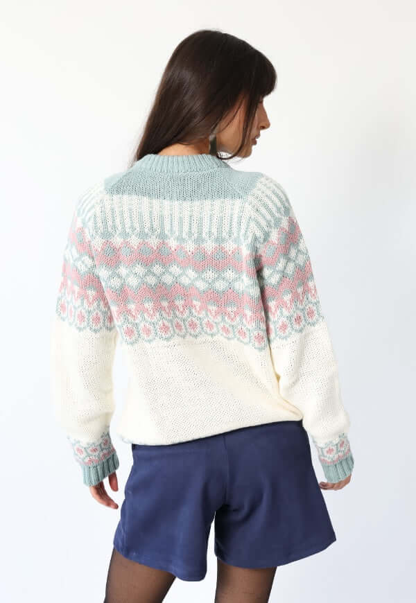 Sweater Jacquard Celeste Blanco Nórdico -Diseño de Autor | Natalia Seguel