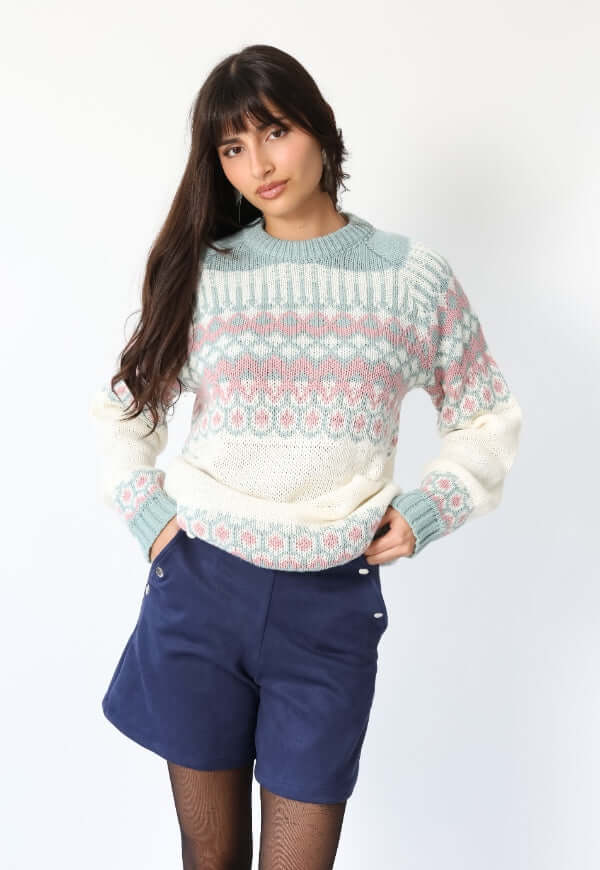 Sweater Jacquard Celeste Blanco Nórdico -Diseño de Autor | Natalia Seguel