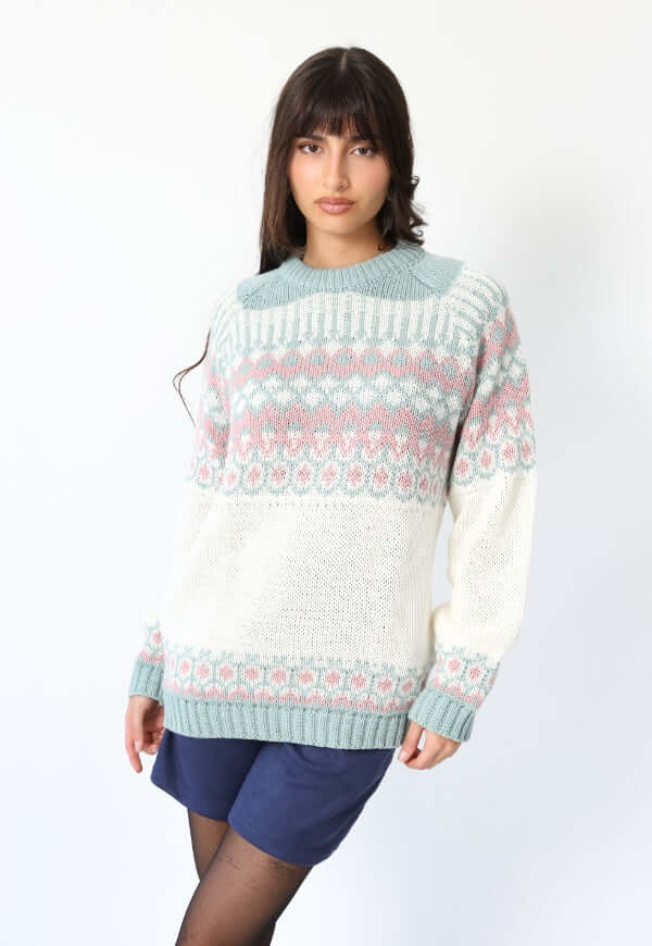 Sweater Jacquard Celeste Blanco Nórdico -Diseño de Autor | Natalia Seguel