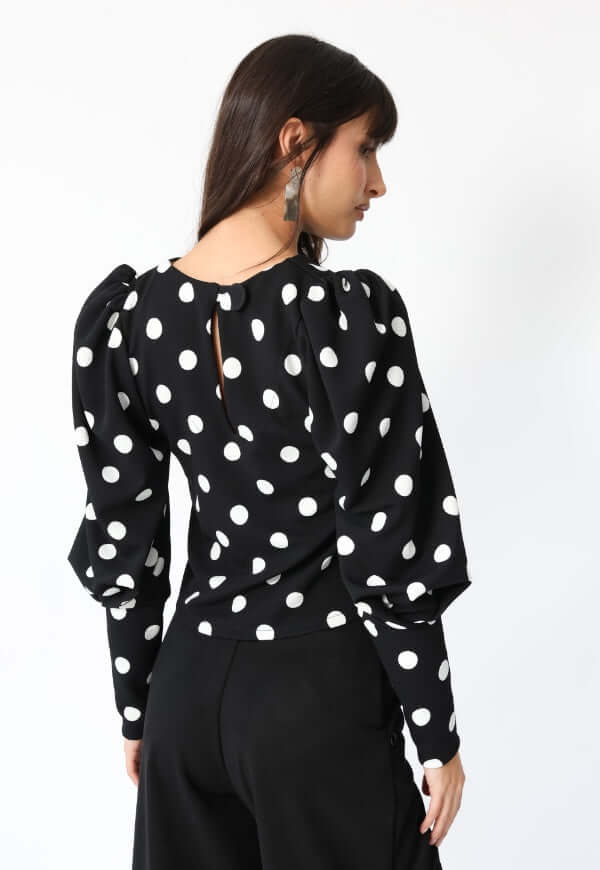Polera Abril Mangas Largas Negro Lunares | Natalia Seguel