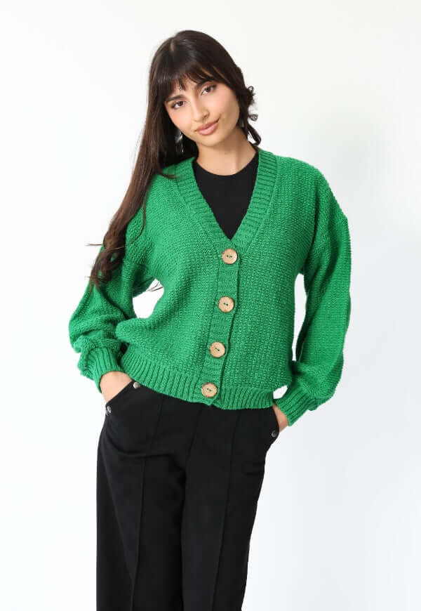 Chaleco Rocío verde manzana diseño de autor Natalia Seguel, imagen complementaria
