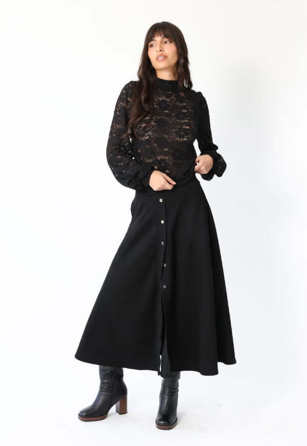 Falda Roma Gamuza Negro - Diseño Chileno | Natalia Seguel