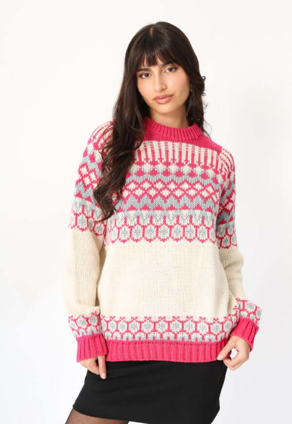 Sweater Jacquard Fucsia Blanco Nórdico -Diseño de Autor | Natalia Seguel