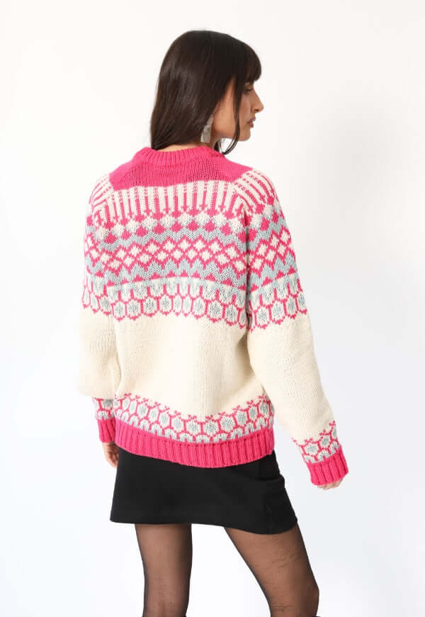 Sweater Jacquard Fucsia Blanco Nórdico -Diseño de Autor | Natalia Seguel