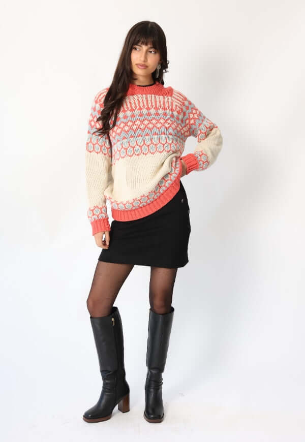 Sweater Jacquard Coral Blanco Nórdico -Diseño de Autor | Natalia Seguel