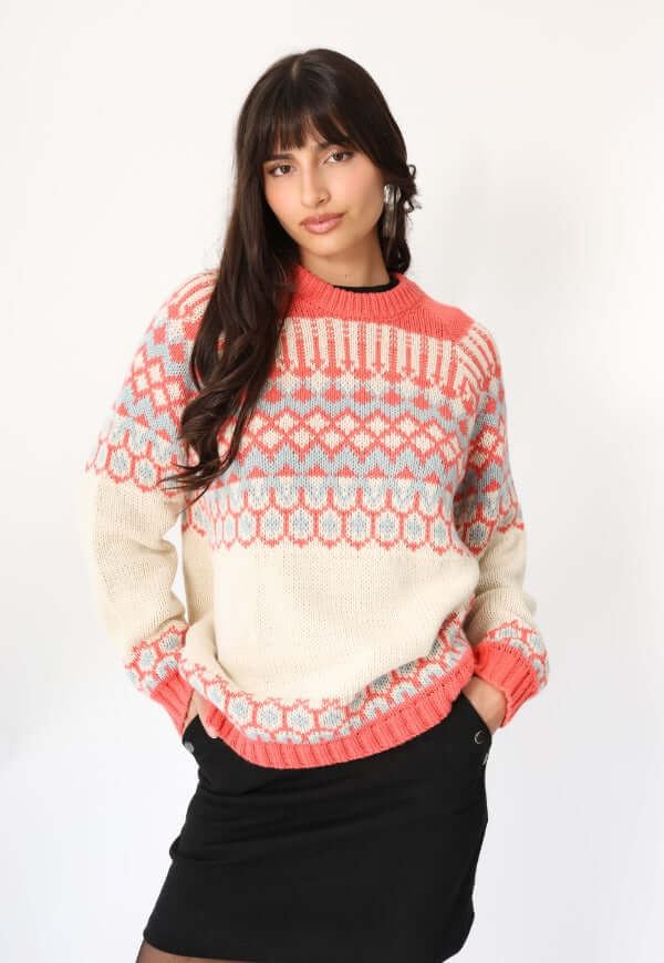 Sweater Jacquard Coral Blanco Nórdico -Diseño de Autor | Natalia Seguel
