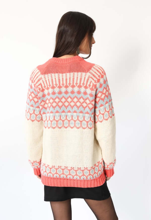 Sweater Jacquard Coral Blanco Nórdico -Diseño de Autor | Natalia Seguel