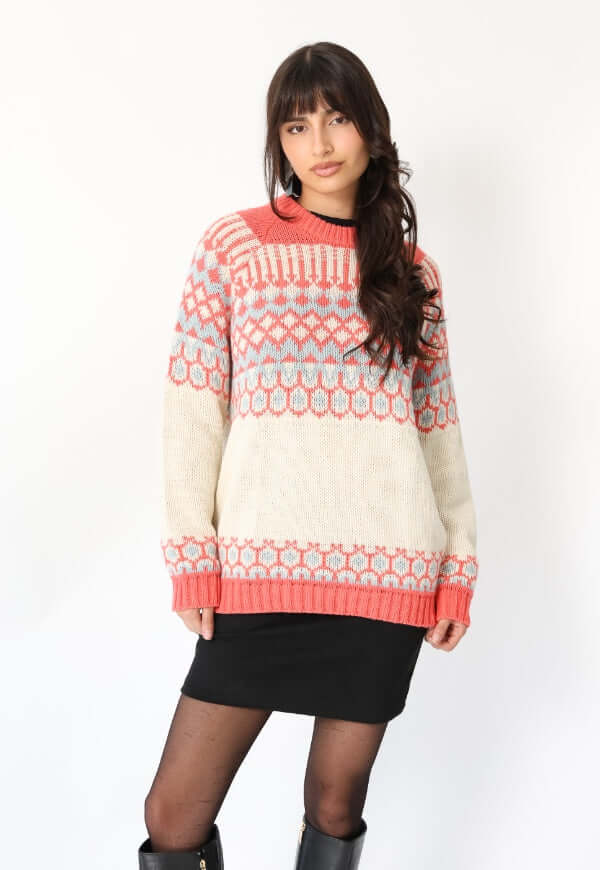 Sweater Jacquard Coral Blanco Nórdico -Diseño de Autor | Natalia Seguel