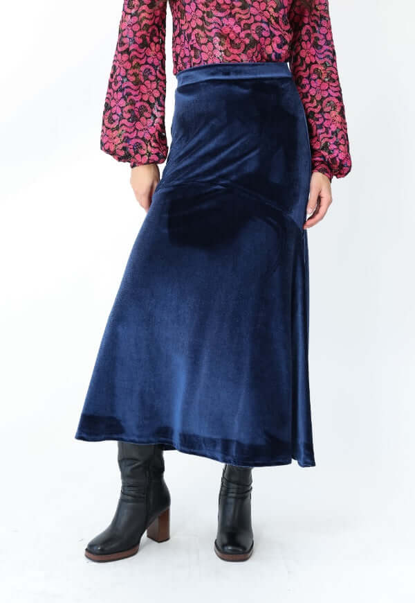 Falda Romi Azul Terciopelo - Diseño de Autor | Natalia Seguel