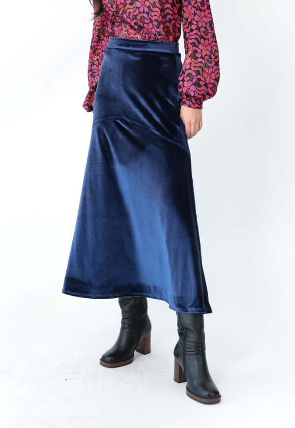 Falda Romi Azul Terciopelo - Diseño de Autor | Natalia Seguel