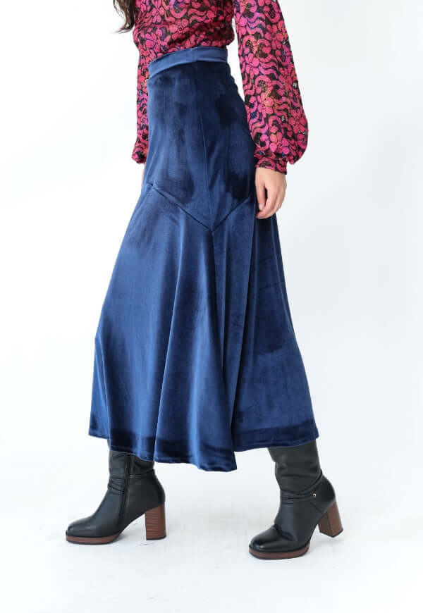 Falda Romi Azul Terciopelo - Diseño de Autor | Natalia Seguel