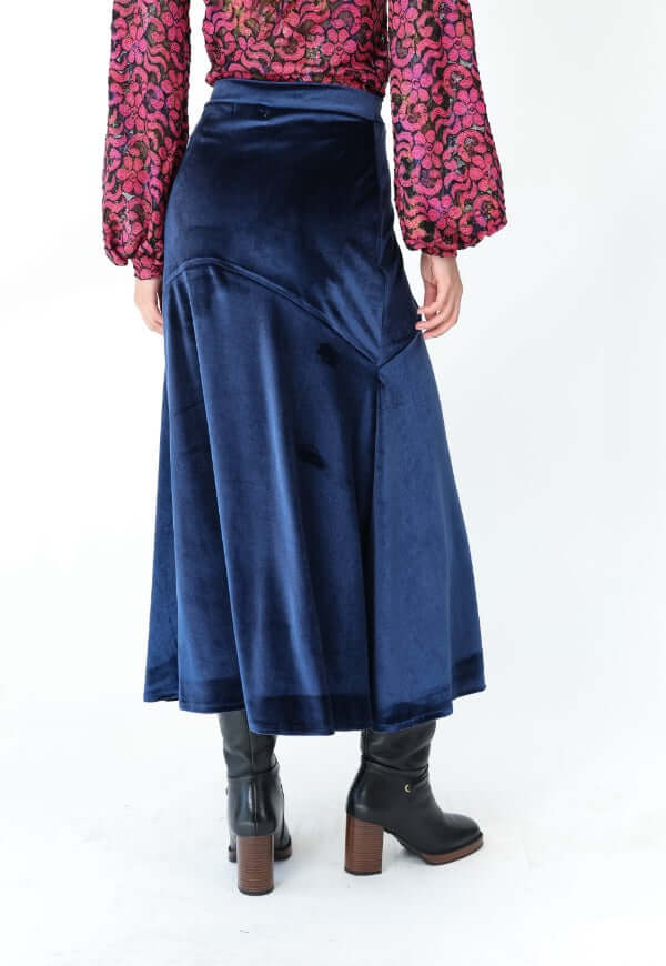 Falda Romi Azul Terciopelo - Diseño de Autor | Natalia Seguel