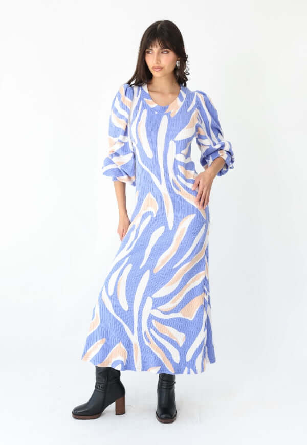 Vestido Andy Celeste Manchas Beige - Diseño de Autor | Natalia Seguel