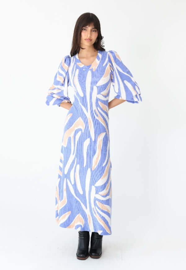 Vestido Andy Celeste Manchas Beige - Diseño de Autor | Natalia Seguel