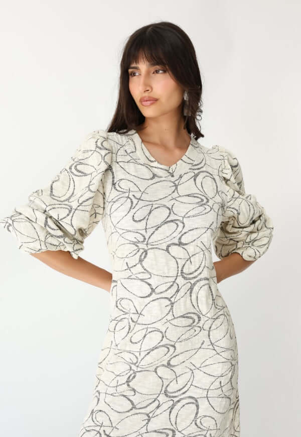 Vestido Andy Blanco Trazos Negros - Diseño de Autor | Natalia Seguel